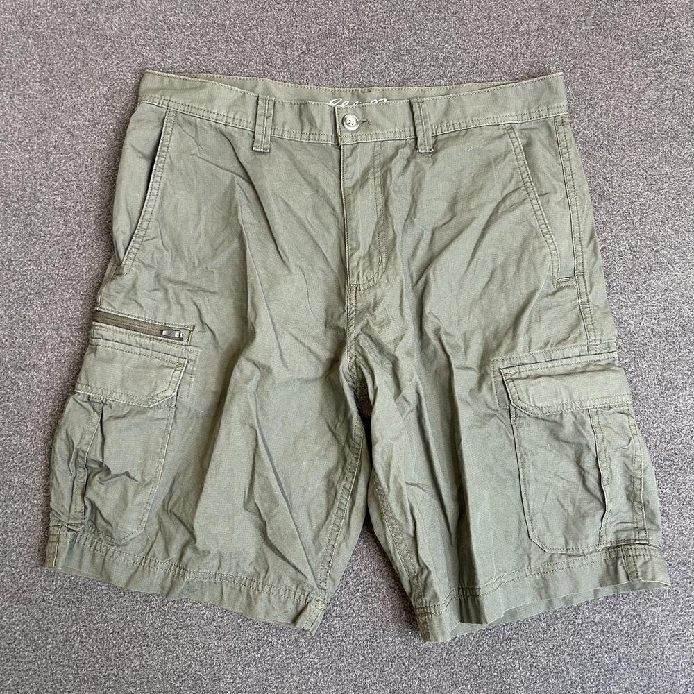 Eddie Bauer Cargo Shorts Mens 34 Green 100% Cotton Hiking Outdoor Pockets Casual